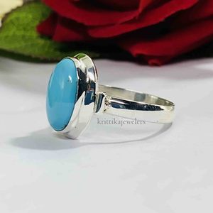 Vente en gros directe d'usine, bague en argent sterling 925, sertissage classique, turquoise, pour femmes, haute qualité, fabrication artisanale, mariage, fiançailles - Product Image 4
