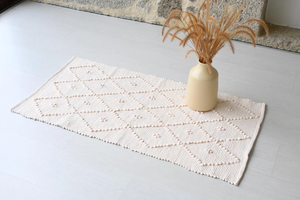 Petits tapis élégants pour chambre à coucher Tapis lavable Tapis d'intérieur tissé à la main en coton avec glands à la main Tapis de couleur blanche - Product Image 2