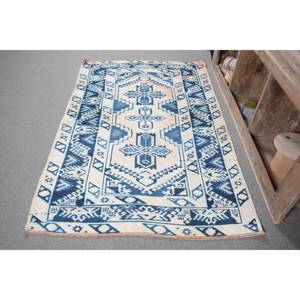 Alfombra turca Vintage Bohemia azul Beige 4,1X6,5 pies área grande Patchwork rectángulo abstracto diseño de pasillo alfombra de habitación de látex de lana - Product Image 3