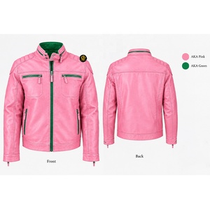 Veste en cuir rose personnalisée Alpha Kapa Sorority avec fermeture éclair verte, style Cafe Racer, manteau moto OEM - Product Image 3