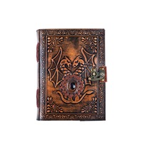 Carnet de notes en cuir véritable fait main format A5, motif double dragon, avec pierre de lapis, papier non ligné, carnet de croquis pour artiste, cadeau