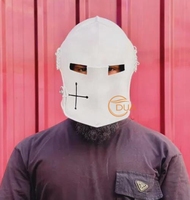 Casco Medieval Barbuta Color Blanco, Armadura de Caballero con Ranuras Estrechas para los Ojos, para Cosplay, Exhibición, Decoración y Coleccionistas