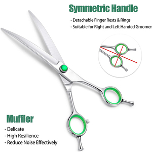 Tijeras de aseo para mascotas de acero inoxidable de Grado Profesional, tijeras plateadas curvas de alta calidad con reposapiés - Product Image 4