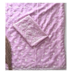 ผ้าซารีออร์แกนซ่าลายเทเบย์สำหรับผู้หญิง พรีเมียม พร้อมงานปักลายจุดด้วยด้าย และขอบงานปักด้วยด้ายหนา มีสินค้าในสต็อก - Product Image 1