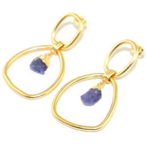 Pendientes de Tanzanita Natural de Moda Real, Forma Irregular, Engaste de Bisel Chapado en Oro de 24k, Joyería Ligera de Latón para Mujer - Product Image 2