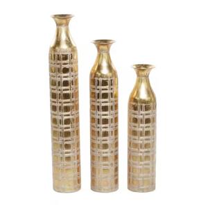 Ensemble de 3 vases dorés de designer pour la décoration d'événements, la décoration de fête, le couloir, le salon et l'affichage quotidien à la maison, en provenance d'Inde - Product Image 1