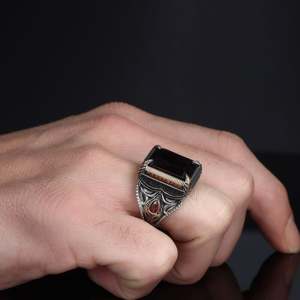 Bague pour homme Azuris en argent sterling 925 de style ottoman, sertie d'une pierre précieuse, modèle turc fait main, style vintage turc - Product Image 1