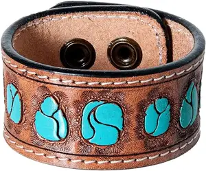 Hot Selling real handmade Western Stylish Painted Tooled Leather Hand Cuff Bracelets Unisex Daily Wear Fashion Accessory