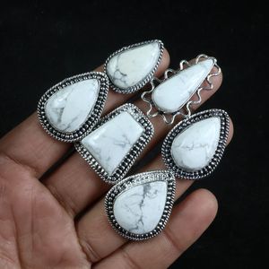 แหวนอัญมณีหินฮาวไลท์สีขาวธรรมชาติทำเครื่องประดับเงินเครื่องประดับแหวนคอลเลตดีไซเนอร์สำหรับขายปลีก - Product Image 6