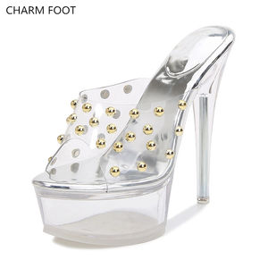 Sandales d'été à bout ouvert pour femmes, nouveau tissu PVC transparent avec un design à rivets tendance - Product Image 3