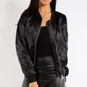 Vestes pour hommes Veste Bomber noire légère en satin zippée Streetwear décontracté Vêtements d'extérieur coupe-vent personnalisés - Product Image 1