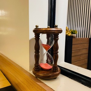 BIG DISCOUNT ! wooden & glass <b>hourglass</b> with pink sand its aesthetic blends industrial modernism with ancient symbolism - Product Image 3