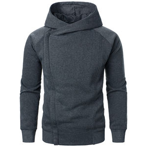 Automne hiver hommes 100% coton à capuche manteau avec manches longues et fermeture éclair latérale couleur unie décontracté à capuche Design - Product Image 1