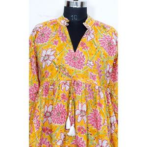 Vestido de boda indio de algodón para mujer, ropa con estampado a mano, Top largo de algodón - Product Image 3