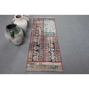 พรมวินเทจสไตล์ตุรกี ขนาด 2.1x5.4 ฟุต พรมขนสัตว์สีน้ำเงินลายแบบนามธรรม - Product Image 1