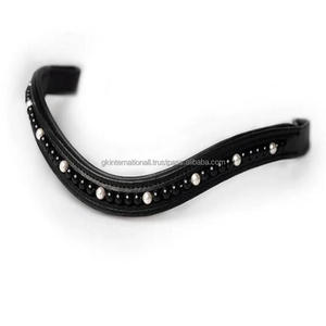 Banda de cuero negro con acabado de alta calidad, banda acolchada para cejas de caballo, canal vacío con incrustaciones de Perla Negra redonda, banda ostentosa para cejas - Product Image 4