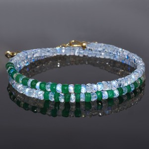 White Rainbow Moonstone And Emerald Faceted Beaded Necklace For Women Handmade Moonstone Emerald Jewelry Gift For Her - Product Image 1
