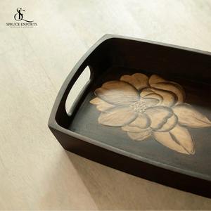 Elegante bandeja Rectangular de madera para servir, bandeja de desayuno moderna con estampado de hojas duraderas para el hogar, cafetería, bodas, Ramadán, Diwali - Product Image 3