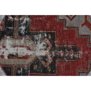 Classic Vintage Turkish Rug 2.4 X 2.4ft <b>Red</b> Black Patchwork Large Area Wool PP <b>Material</b> with Latex Backing for Hallway & Room - Product Image 5