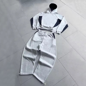 ชุดวอร์มผ้าฝ้าย 100% สำหรับผู้ชาย เสื้อฮู้ดดี้โอเวอร์ไซส์และกางเกงจ็อกเกอร์ พร้อมโลโก้ปัก ชุดสตรีทแวร์สองชิ้น - Product Image 5