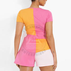 Ensemble short et crop top pour femme, uni, décontracté, printemps/été, écologique, respirant, de haute qualité, 100% coton - Product Image 2