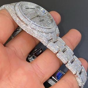 Reloj de Lujo Antiguo con Incrustaciones de Moissanita, Esfera de Cristal, Correa de 20 mm, Doble Movimiento - Joyería Hip Hop Unisex - Product Image 2