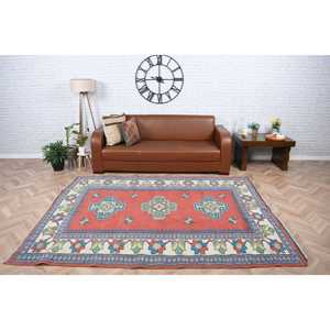 Turkish Vintage Rug, Large 6.1x7.9 ft (185x240 cm) Rug, <b>Red</b> Animal Print <b>Wool</b> Rug - Product Image 2