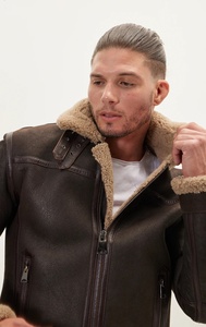 Chaqueta de cuero de invierno de calle alta para hombre, Cuello de piel sólido personalizado, Material de moda, alta calidad, cálida para primavera y otoño - Product Image 3