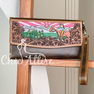 2025 Trending Designer Hand Tooled Leather Long Trifold <b>Wallet</b> for Women's Newest <b>Card</b> <b>Wallet</b> Fast Delivery Cowhide Clutches - Product Image 1