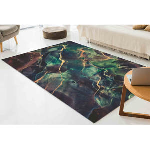 Tapis en marbre doré : Tapis contemporain vert et marron chatoyant, avec poils doux - Product Image 1