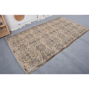 Alfombra Vintage de 4.4x7.9 pies, Alfombra Turca de Lana con Diseño Floral Beige - Product Image 4