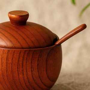 Juego de Tarros de Especias de Madera de Jujube de Lujo con Tapa y Cuchara, Recipientes Redondos para Guardar Sal, Azúcar y Condimentos de Cocina, Ollas Decorativas para Servir - Product Image 4