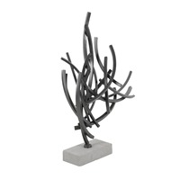 Sculpture moderne en fer, abstraite, texturée, anneau incurvé, sphère, base carrée, contemporaine, en forme de C, demi-lune, sculpture artisanale
