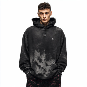 Oversized <b>Black</b> Fleece Hoodie Men's Winter Fleece Pullover Hooded <b>Top</b> Men 500 GSM Fleece Acid Wash Hoodies Mens - Product Image 1