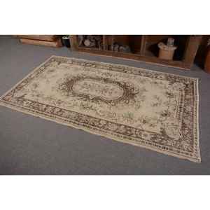 พรมทอส้นเตี้ยขนแกะสไตล์ตุรกีวินเทจ3.9x6.9ft ลวดลายปะต่อสีเบจ-น้ำตาลสำหรับตกแต่งห้องนั่งเล่นทางเดินลาเท็กซ์ - Product Image 3