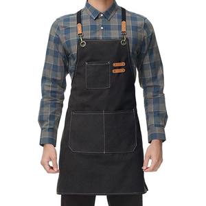 Luxury Adjustable <b>Canvas</b> Leather <b>Aprons</b> Kitchen Accessories Chef Cooking Washable <b>Apron</b> With Pockets Custom - Product Image 2