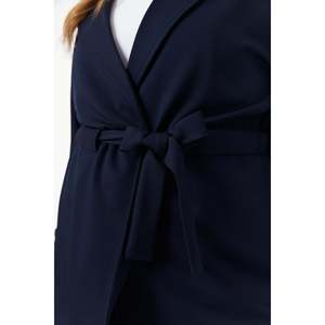 Chaqueta con Cintura Ajustable con Cordón Azul Marino Talla Grande para Mujer RMG - Prenda Exterior Elegante de Poliéster Tejido para Todas las Temporadas - Product Image 2