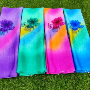 Saree de crepé brillante, tela suave de la mejor calidad, Sari estampado de estilo moderno con blusa, fiesta de boda sin peso - Product Image 1