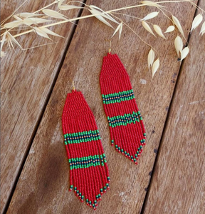 Dark <b>Red</b> Ombre Long Beaded Fringe <b>Earrings</b>, Ombre <b>Earrings</b> Seed Bead <b>Earrings</b> Dangle Boho <b>Earrings</b> - Product Image 2