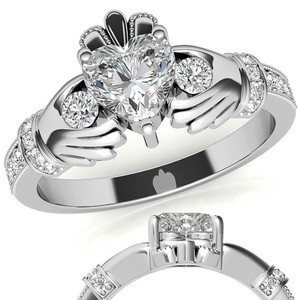 Bague de fiançailles SHREYA DIAM en moissanite taille cœur, argent 925 plaqué rhodium, sertissage à griffes, accents pavés, tendance et romantique pour femme - Product Image 1