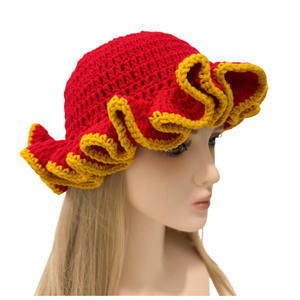 Custom Hand-Knitted Adult Fashion Bucket <b>Hat</b> Casual Scene Color Handmade Crochet Ruffles Made Milk Cotton Yarn Comfortable for - Product Image 1