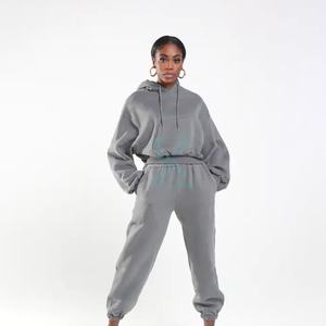 Chándal de Jersey de mujer con logotipo personalizado OEM, conjunto de 2 piezas de ropa deportiva, pantalones de chándal de algodón de gran tamaño y Sudadera con capucha para la temporada de invierno - Product Image 1