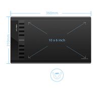 Tablette graphique Star 03 V2, résolution du stylet 5080 LPI, 8192 niveaux de pression, taux de rapport 266, zone active 10x6 pouces, précision de 0,01 pouce, 8 touches