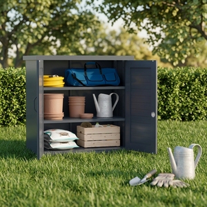 Abri de jardin <span class=keywords><strong>extérieur</strong></span> pour outils avec structure métallique, <span class=keywords><strong>étagère</strong></span>s réglables et rangement étanche, idéal pour la cour et la terrasse, couleur grise - Product Image 4