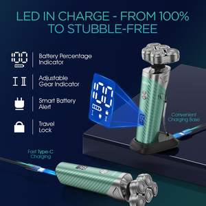 Afeitadora Eléctrica Recargable para Hombre, Uso en Seco/Húmedo, con Cabezal Flotante de 5 Cuchillas, Red de Doble Anillo, Resistente al Agua IPX7, Color Verde - Product Image 2