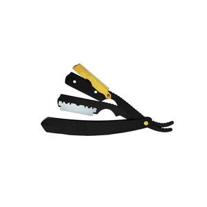 Black Folding Straight <b>Razor</b> With Gold Accents Stainless Steel <b>Blade</b> For Men Barber Shop Use <b>Single</b> <b>Blade</b> Design - Product Image 4