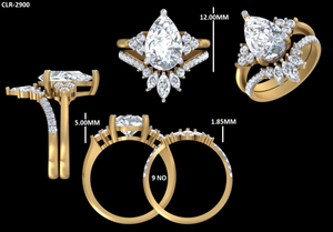 Ensemble de bague de fiançailles en diamant de laboratoire taille poire de 2,50 carats pour femme, or jaune 14 carats massif, ensemble de bague de mariée, cadeau d'anniversaire - Product Image 4