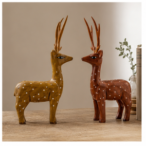 Figuras de ciervos de madera hechas a mano, juego de 2, decoración rústica de animales para mesa, Navidad, sala de estar - Product Image 5