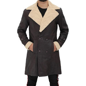 Manteau en cuir véritable de couleur unie à manches longues pour hommes Manteau à col rabattu avec logo personnalisable Manteau en cuir pour hommes - Product Image 6
