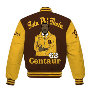 Iota Phi Theta grec 1963 Varsity Jacket Letterman Jacket Brown Gold Fraternity Apparel Premium Campus Outerwear Style - Product Image 3